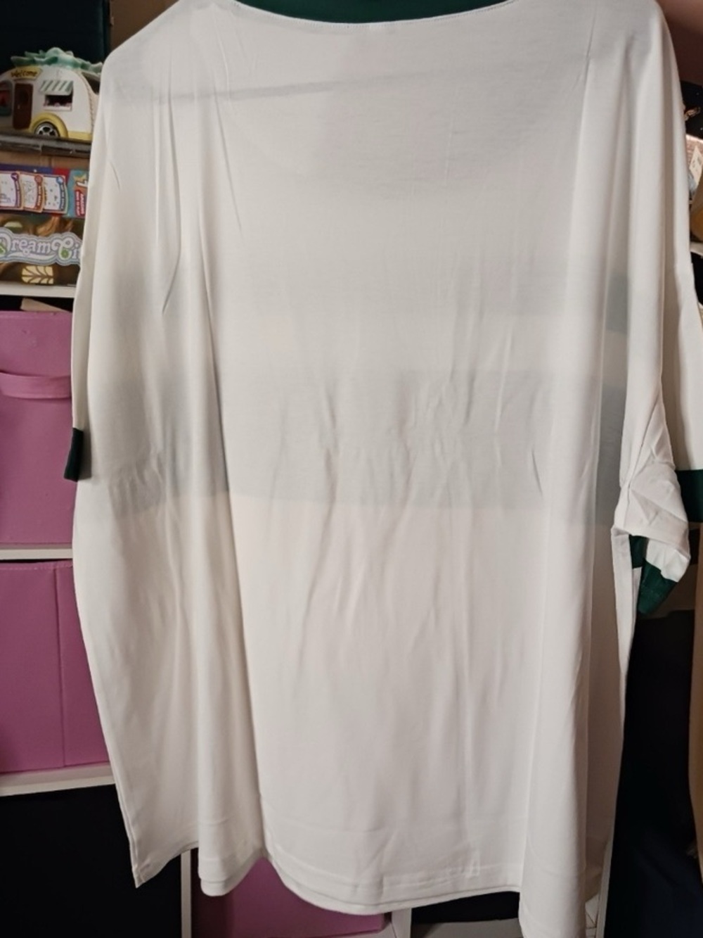 Relaxed White Women's Boatneck Tunic with Green Trim